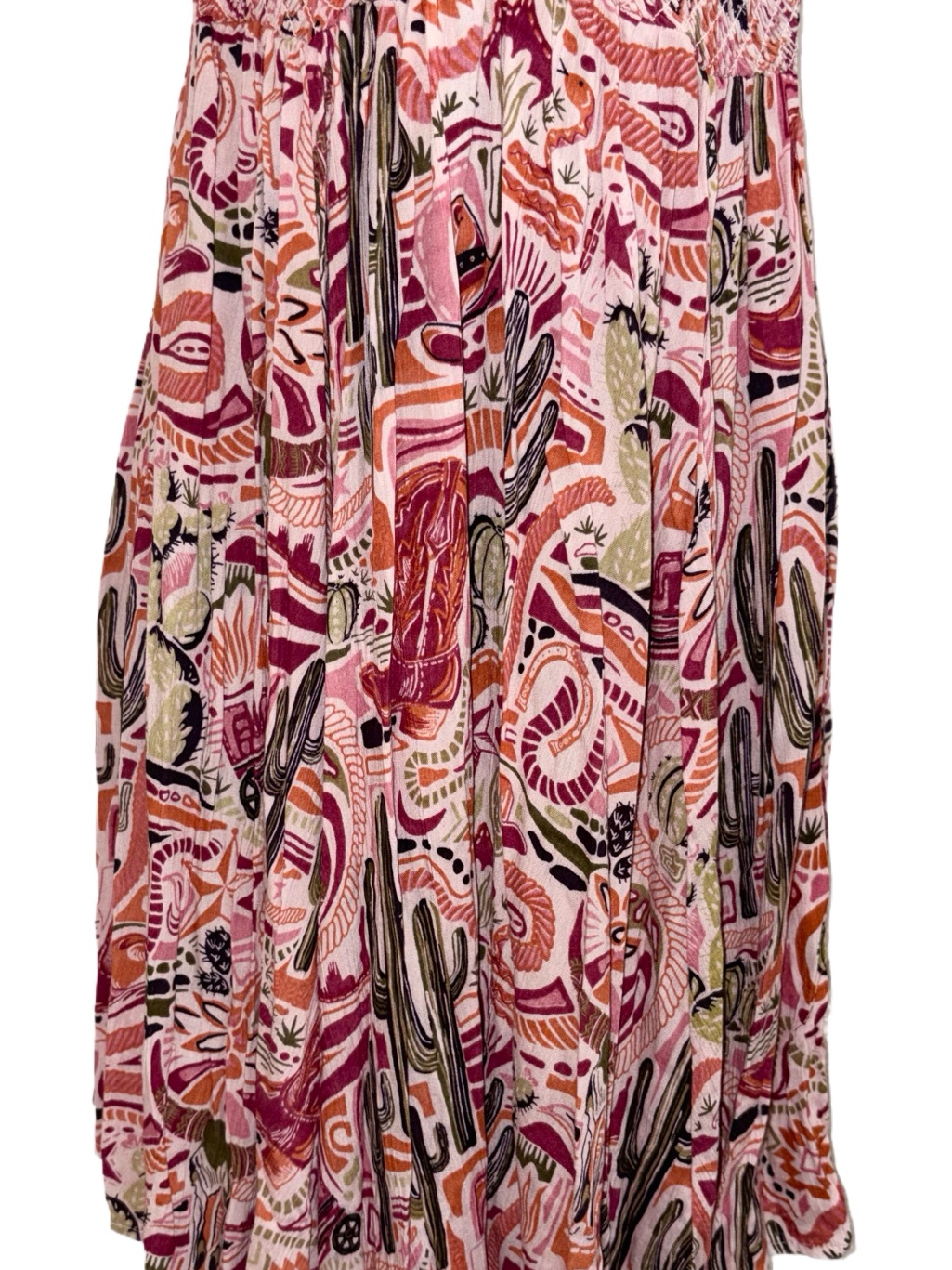 Angie Pink Multi-Print Smocked Spaghetti Strap Western Print Mini Dressnwt — image 4 of 7